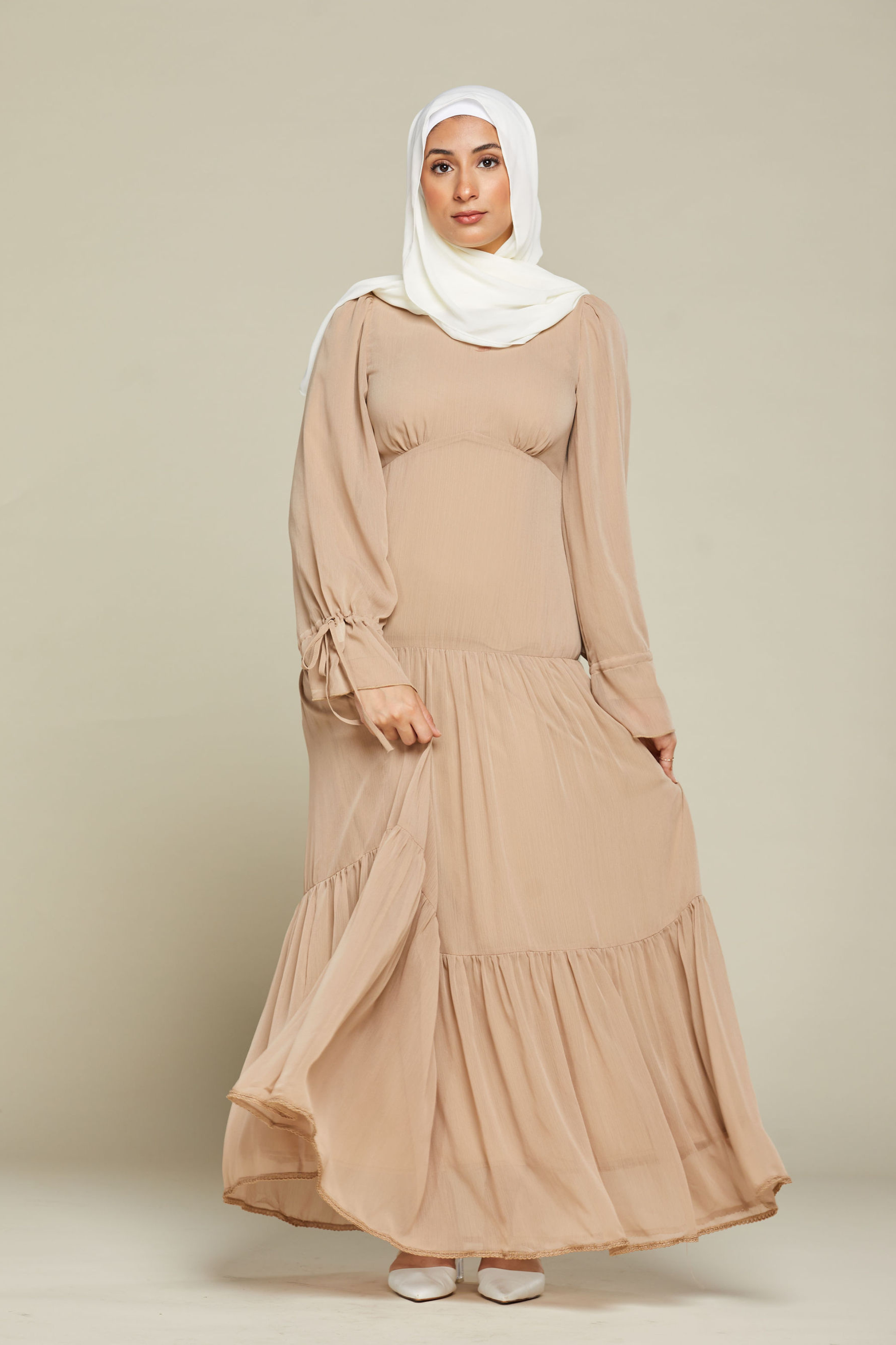 Mia Tiered Chiffon Maxi - Almond