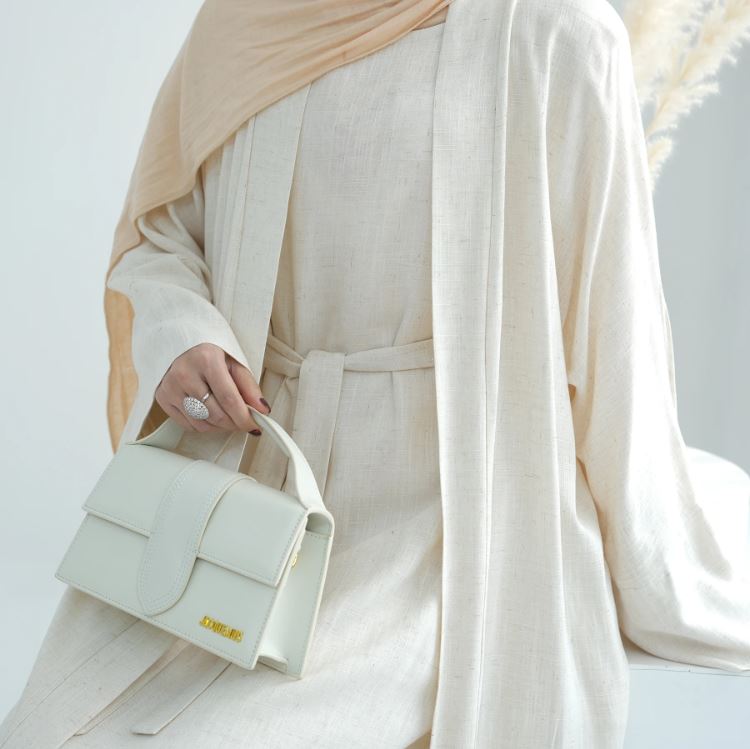 Amal Linen Abaya Set - Ivory