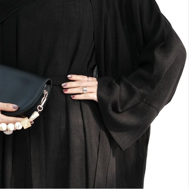 Amal Linen Abaya Set - Black