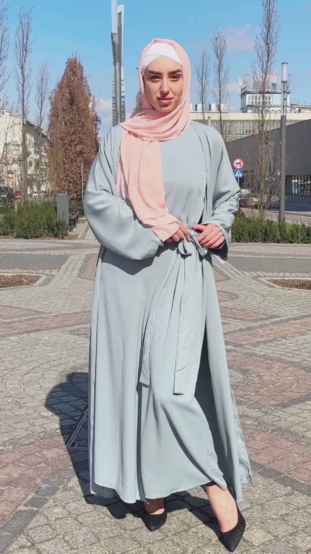 Maysa Textured Abaya Set - Bluish Grey