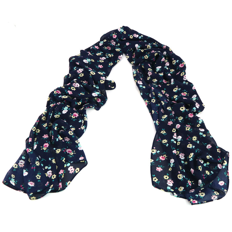 Floral Chiffon Hijab – Dark Blue - Modern Abayati