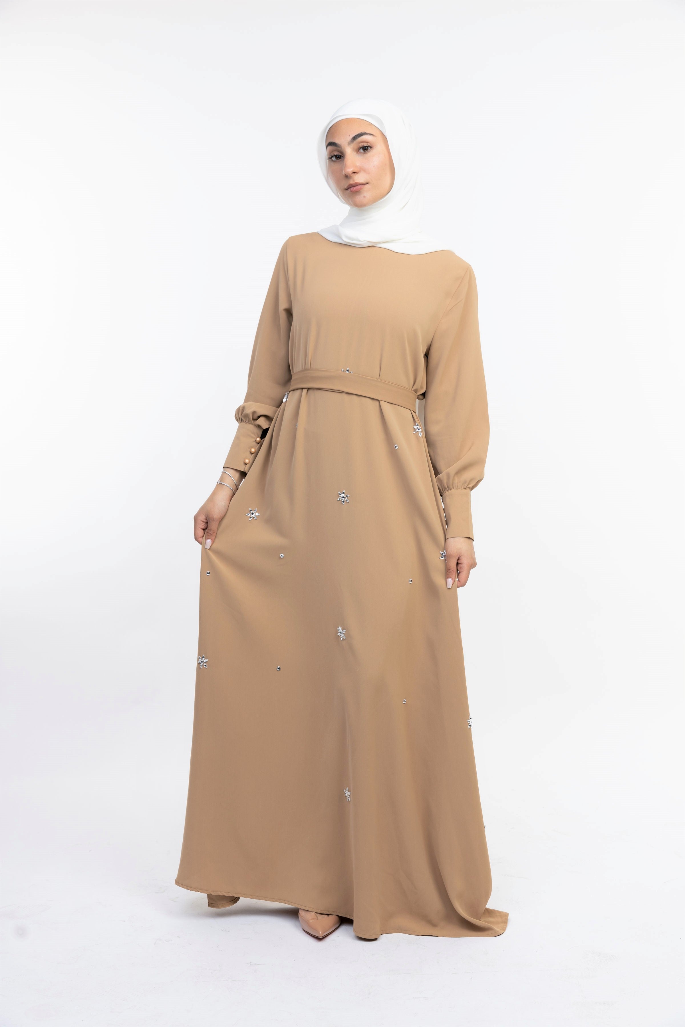 Taupe Crystal Maxi Dress - Modern Abayati
