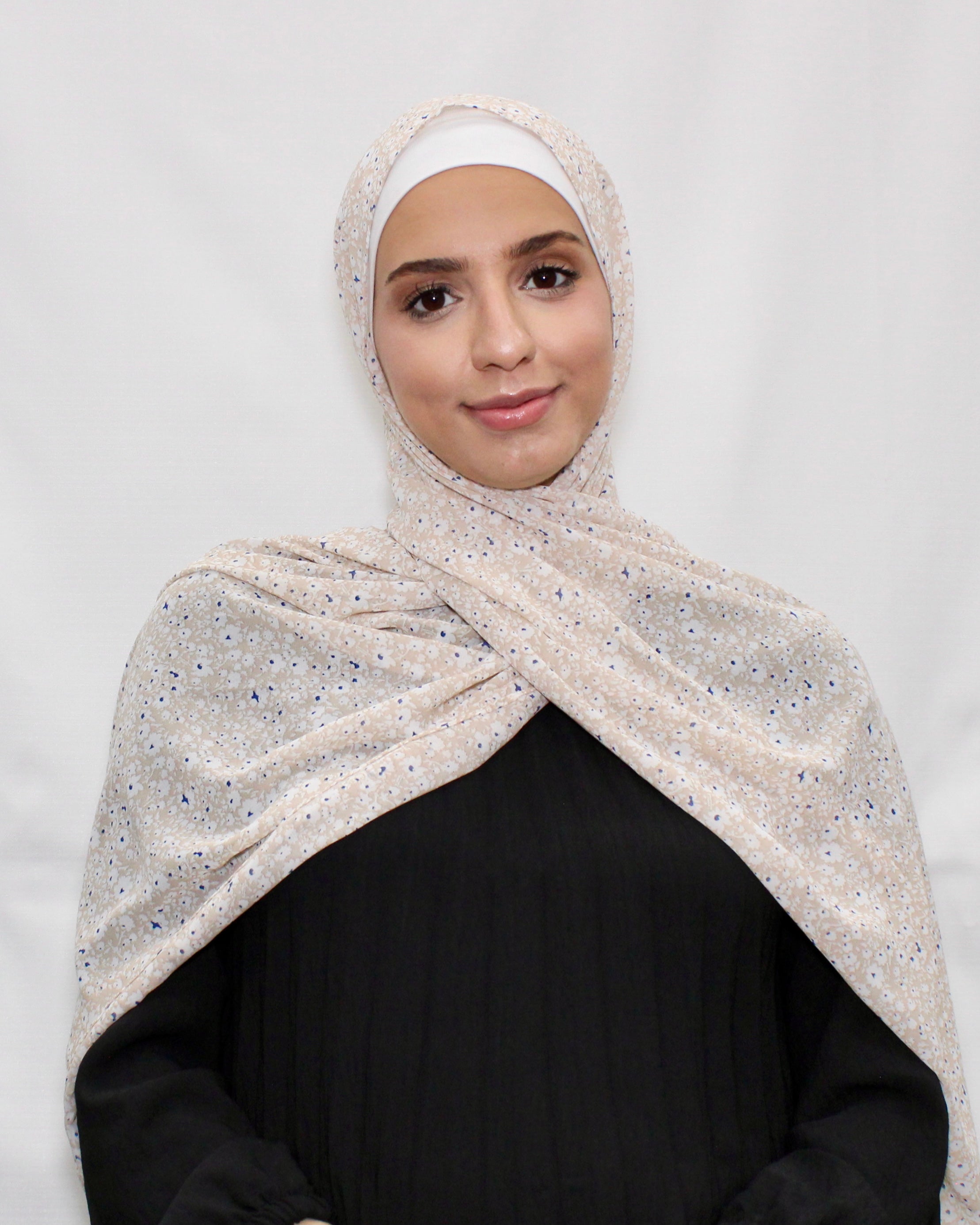Fascinating White Floral Hijab - Modern Abayati