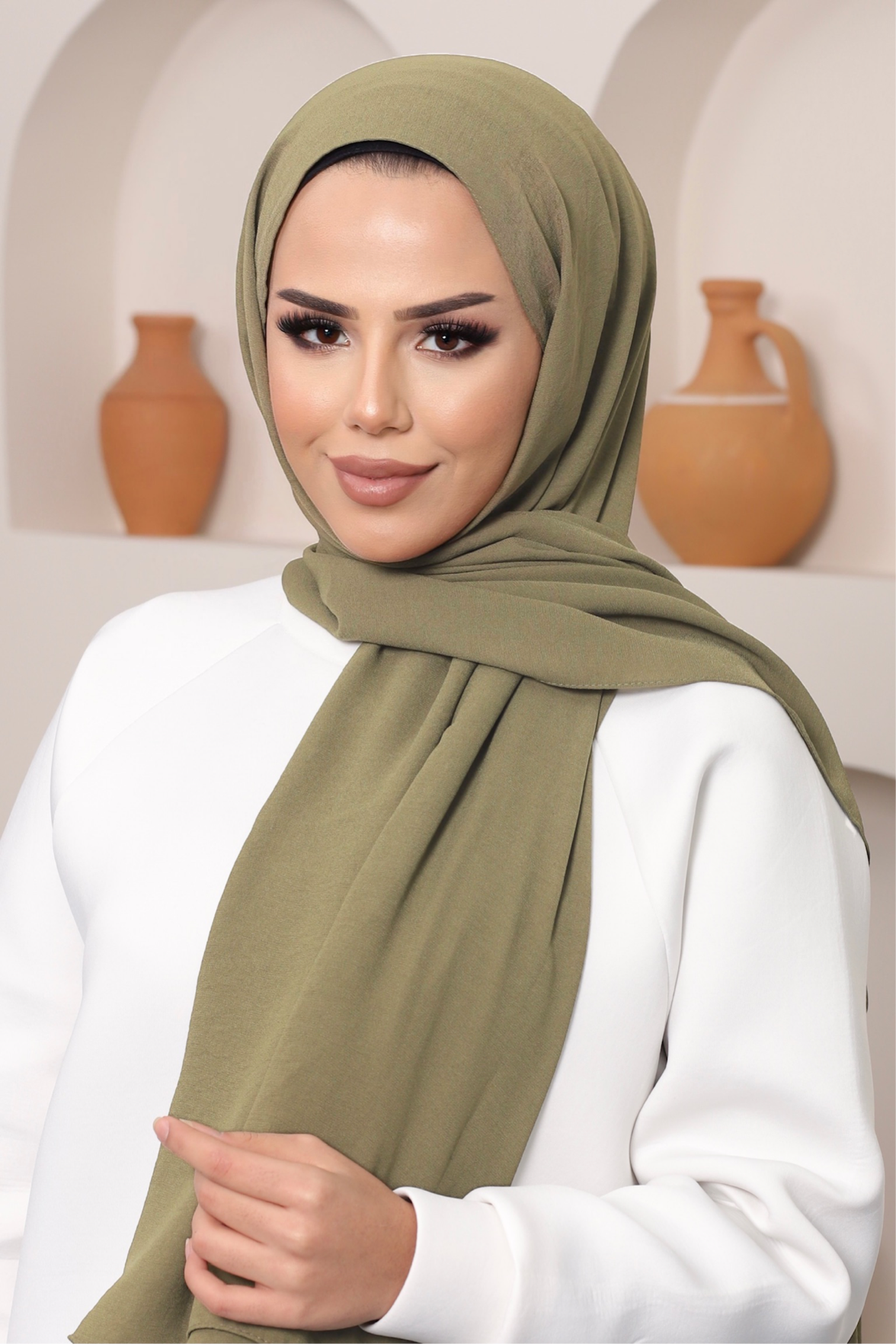 Premium Crinkle Hijab - Light Olive - Modern Abayati