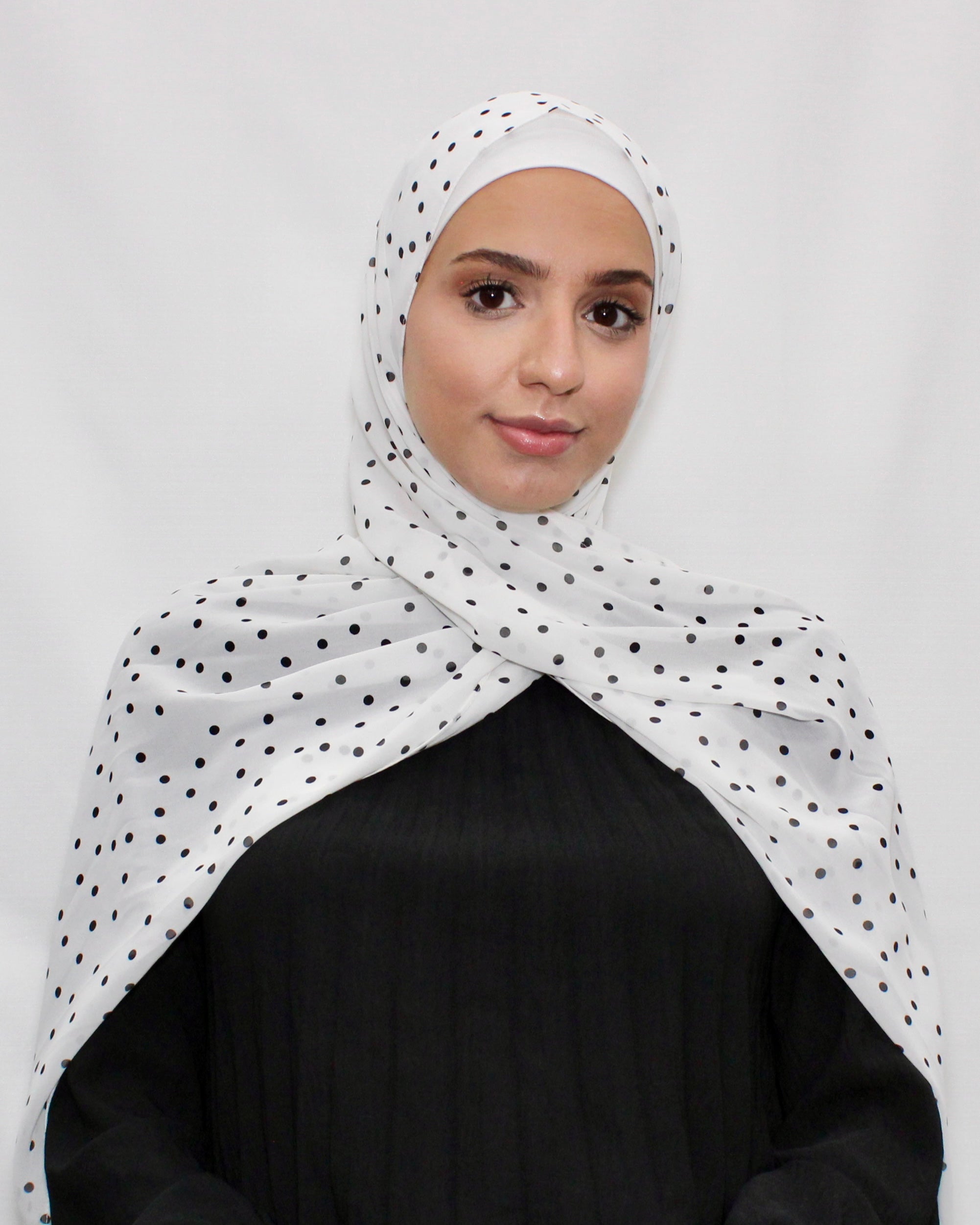 Polka Dot Chiffon Hijab – White - Modern Abayati