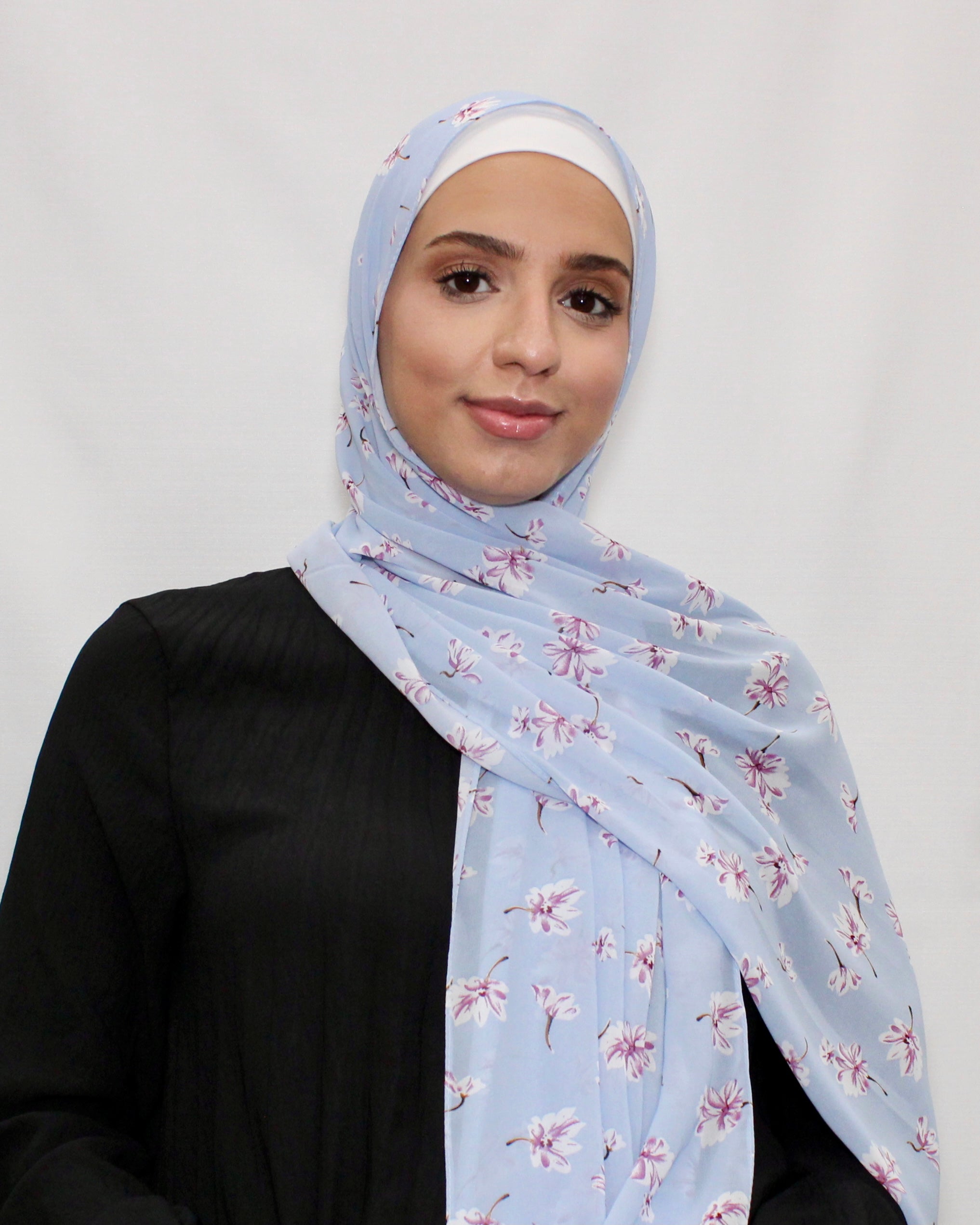 Floral Chiffon Hijab – Cadet Blue - Modern Abayati