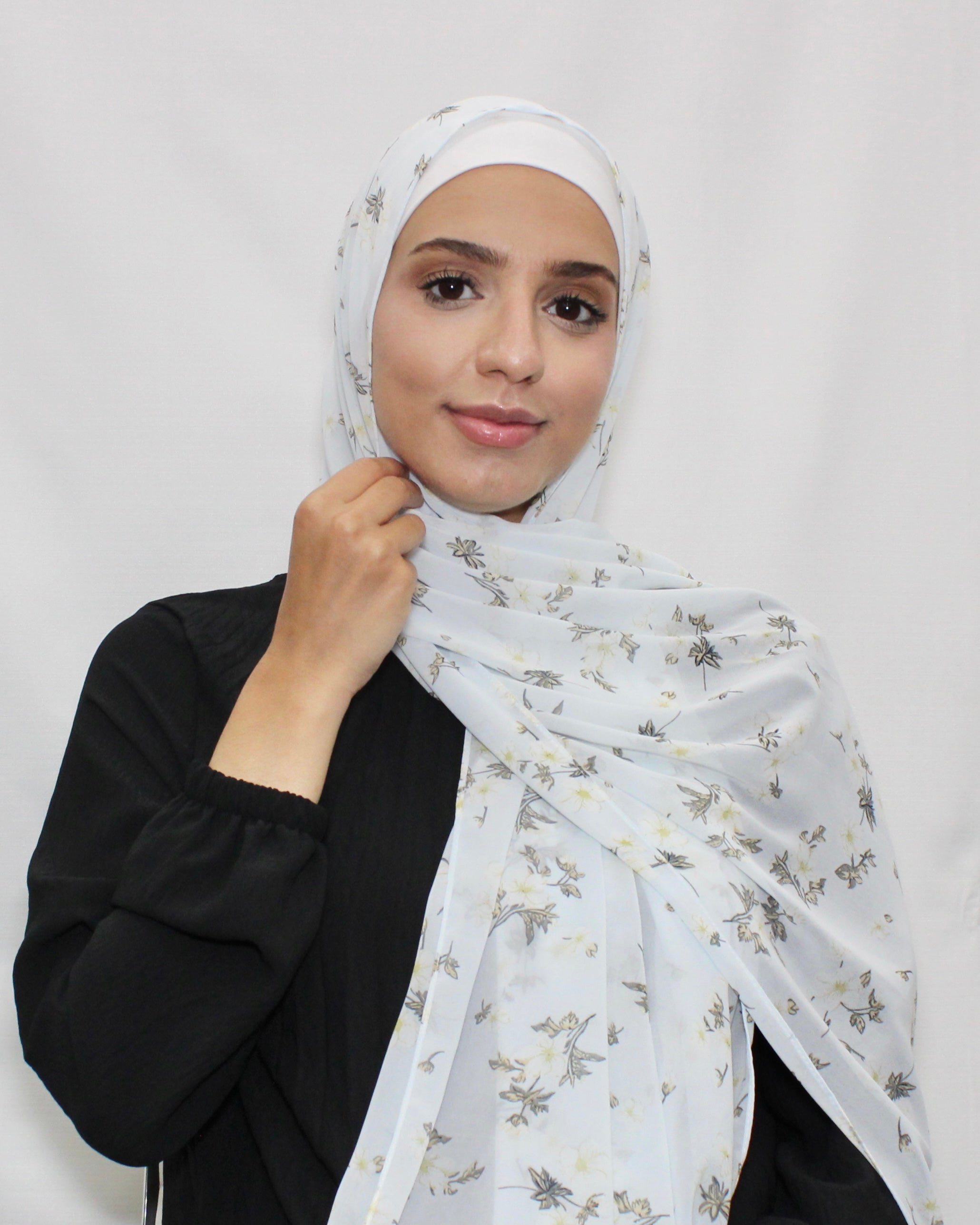 Floral Chiffon Hijab – Pale Aqua - Modern Abayati