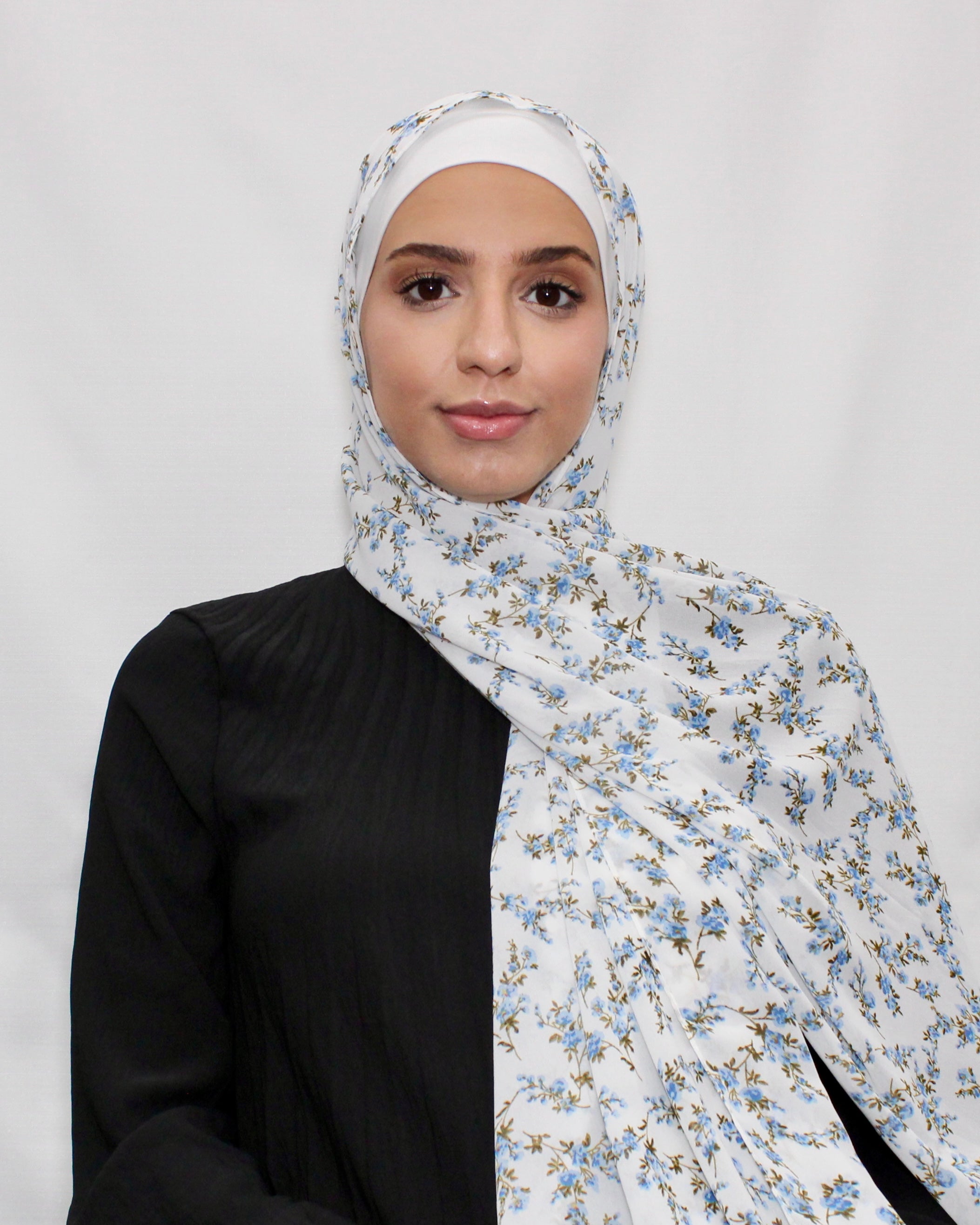 Charming Blue Delphiniums Hijab - Modern Abayati